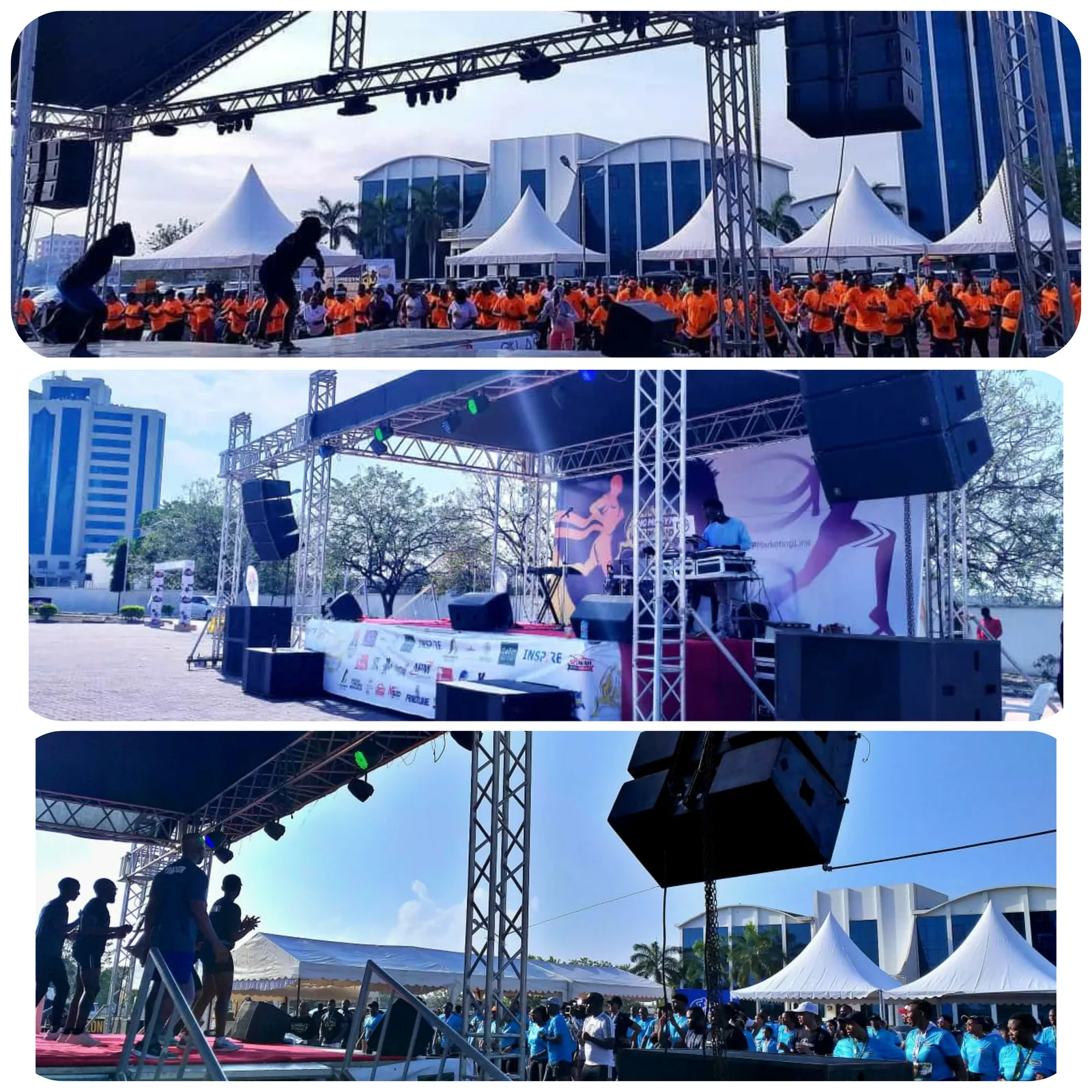 Collage of event staging, truss structures and outdoor production