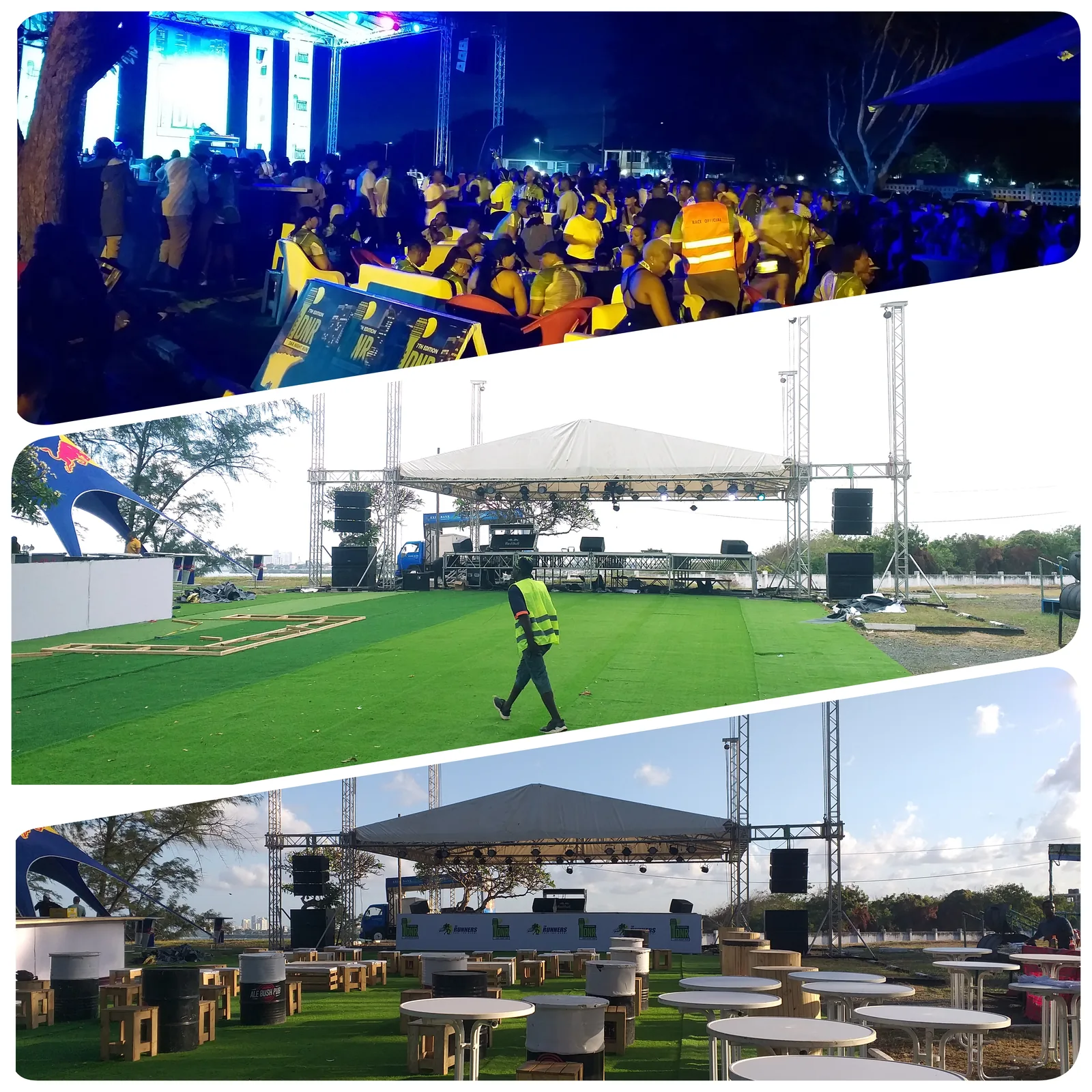 Collage of branded sports activations and outdoor event setups