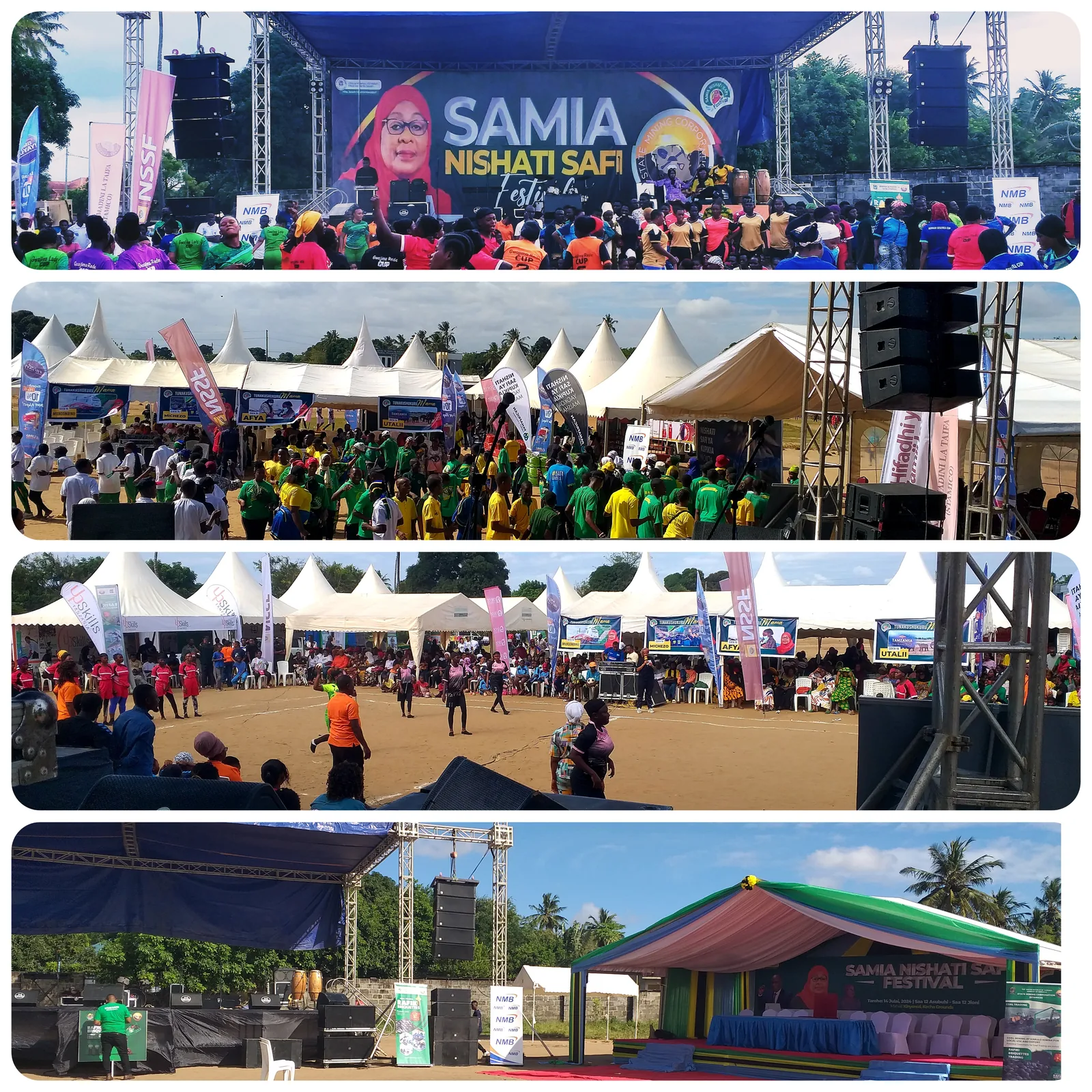 Collage of public events, audiences and branded production setups
