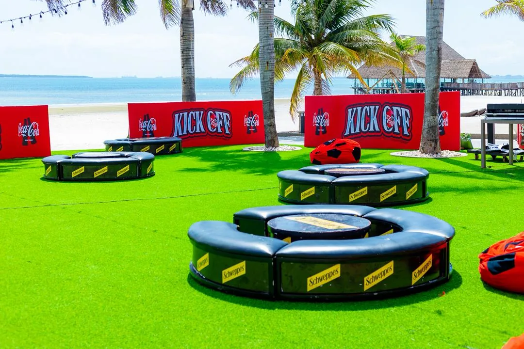 Coca-Cola Kick Off branded outdoor lounge and activity setup
